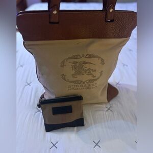 Authentic Burberry Stowell Embroidered Tote bag with Pouch